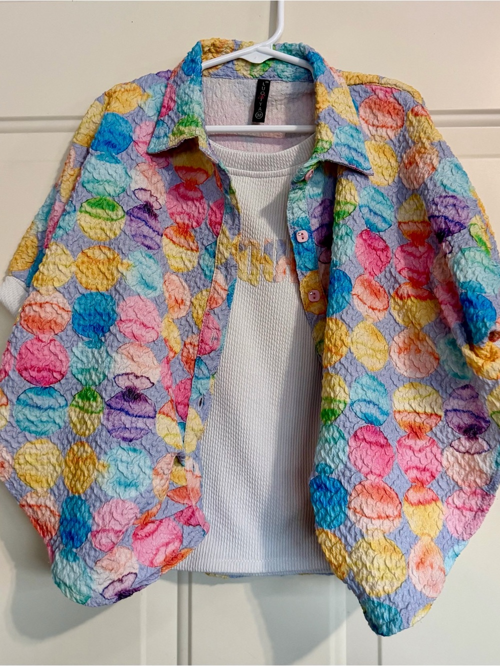 LUORIYA Girls Colorful 2-Piece Set Textured Button Top & Ribbed Tank L/32